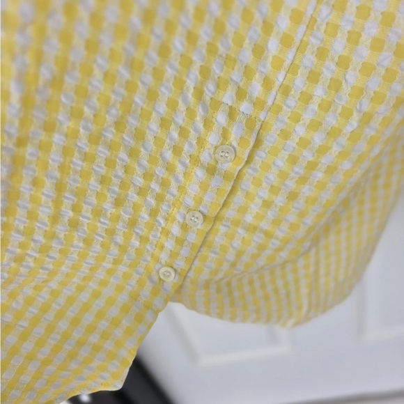 Susan Graver Weekend Tunic Yarn Dyed Check Shirt Yellow 3X Plus Button Up - Picture 6 of 13